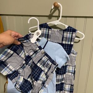 Little Me Navy and Green Plaid Toddler set